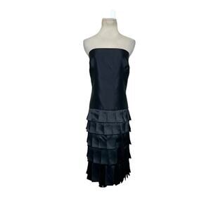 Gabalis black strapless satin fringe layered knee length cocktail dress size 12